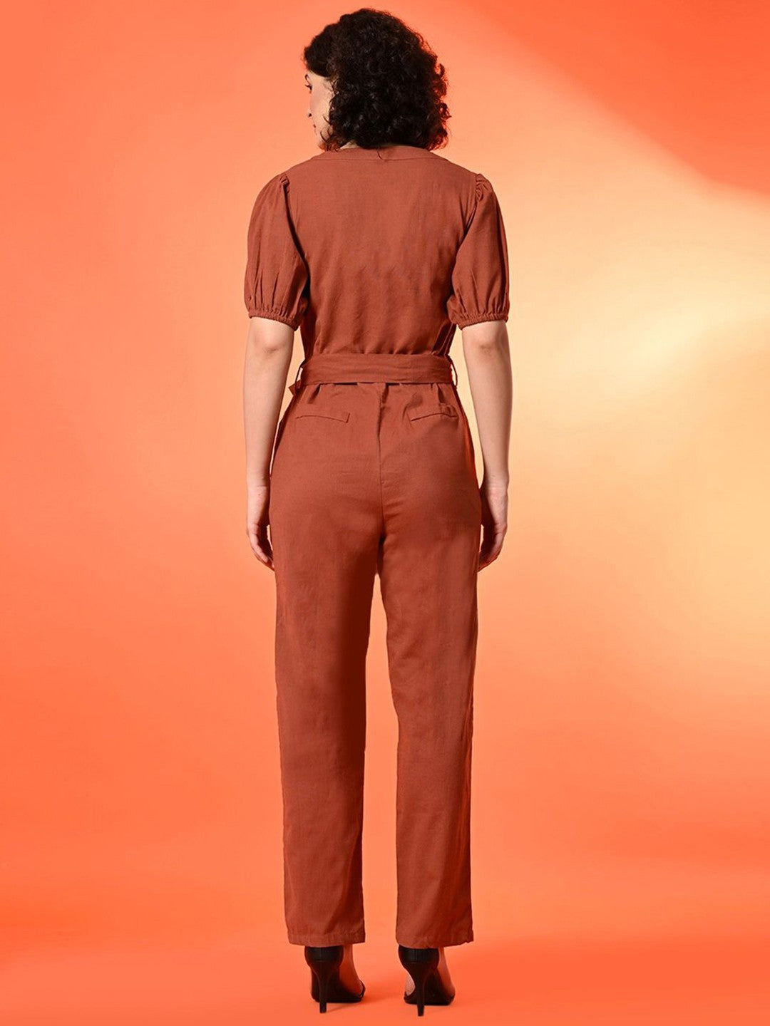 Puff Sleeves Cotton Basic Jumpsuit