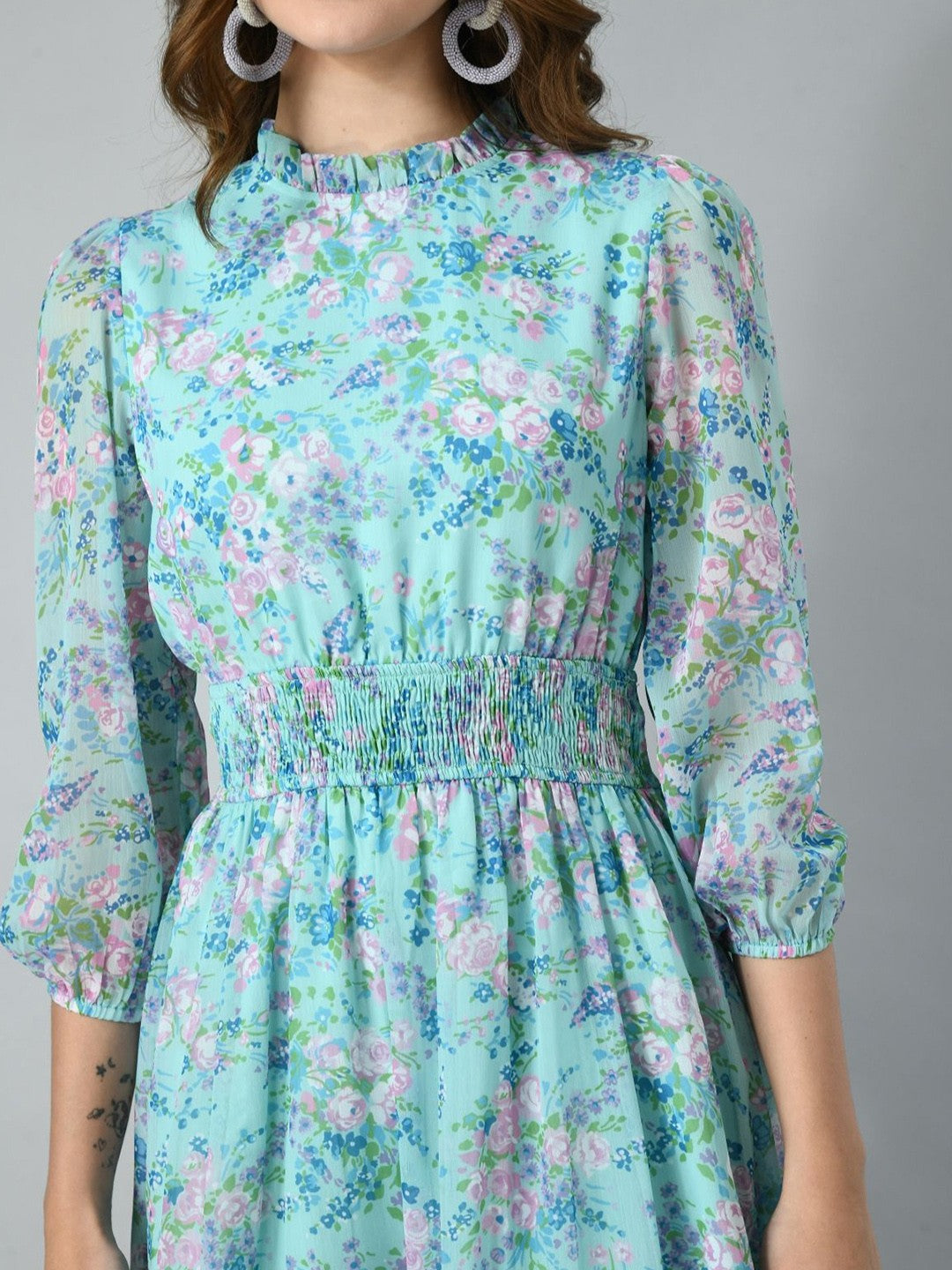 Women Floral Print Fit & Flare Midi Dress