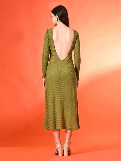Self Design Cotton Sheath Midi Dress