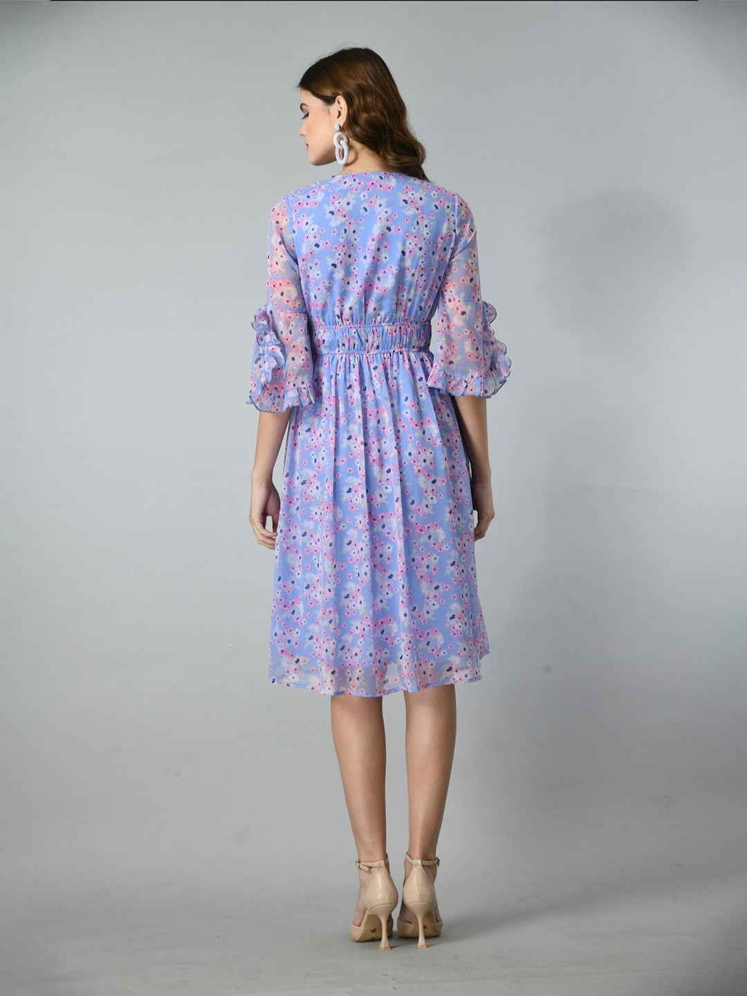Women Floral Printed Bell Sleeve Fit & Flare Dress