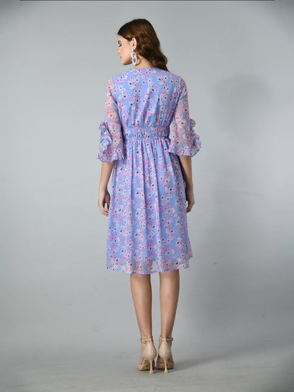 Women Floral Printed Bell Sleeve Fit & Flare Dress