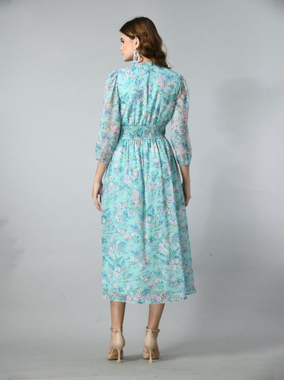 Women Floral Print Fit & Flare Midi Dress