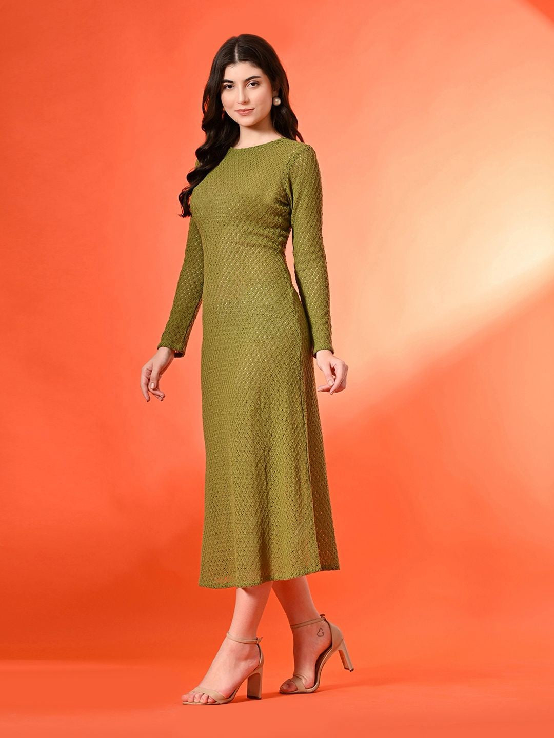 Self Design Cotton Sheath Midi Dress