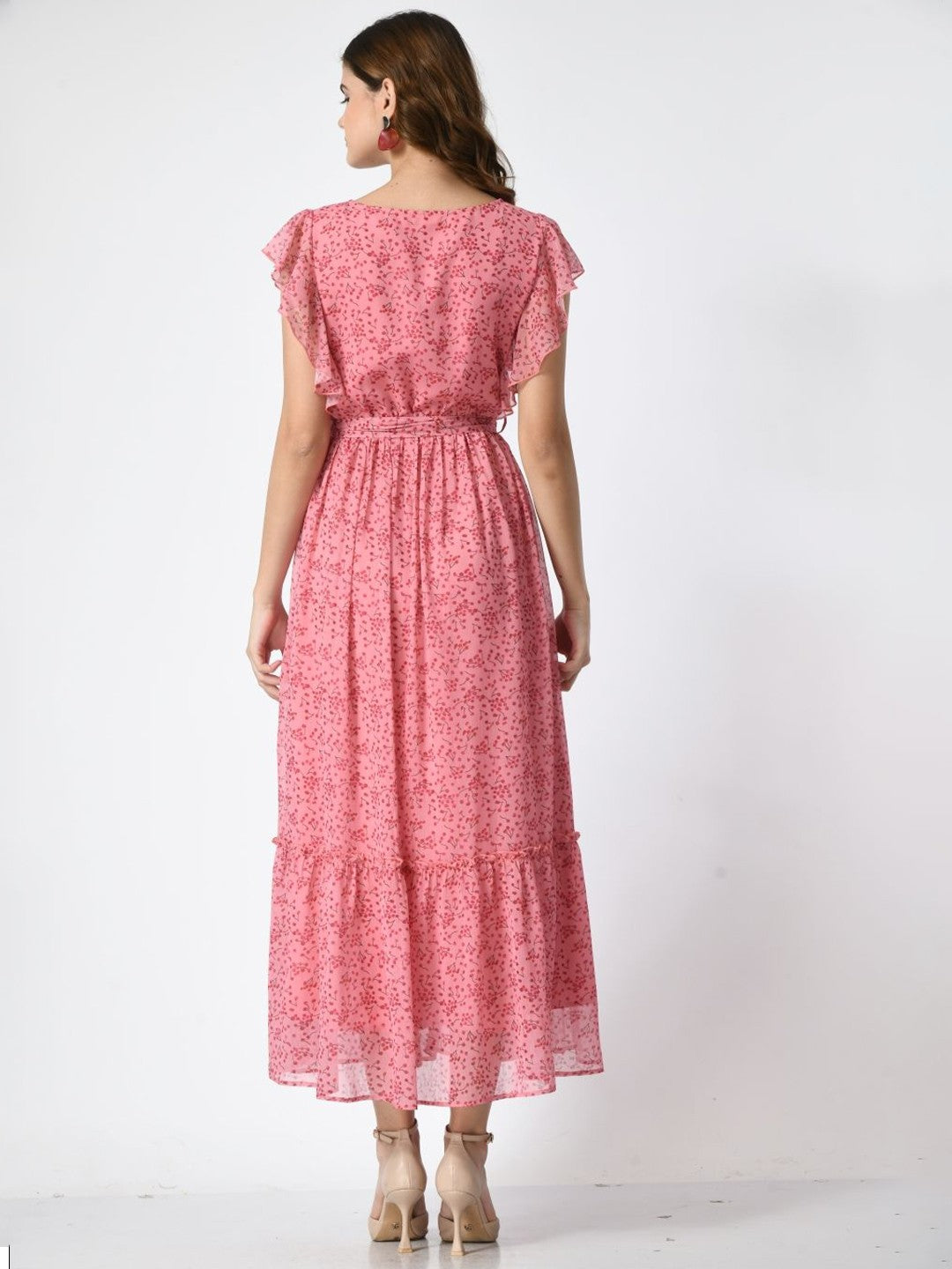 Women Flutter Sleeve Fit & Flare Midi Dress