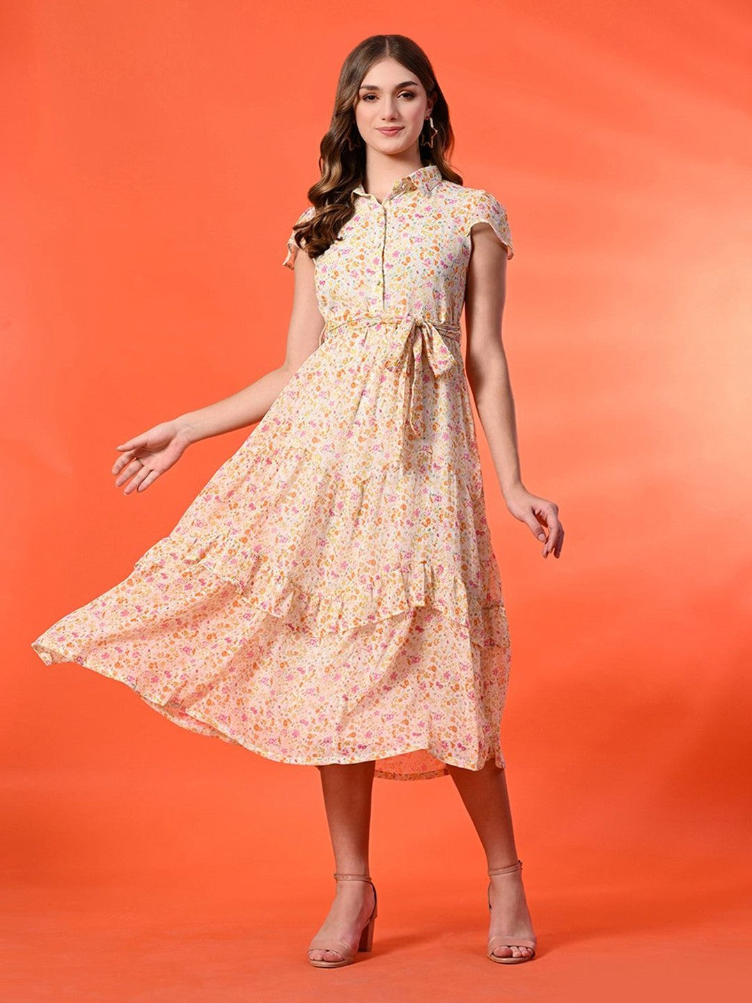 Floral Print Shirt Maxi Dress