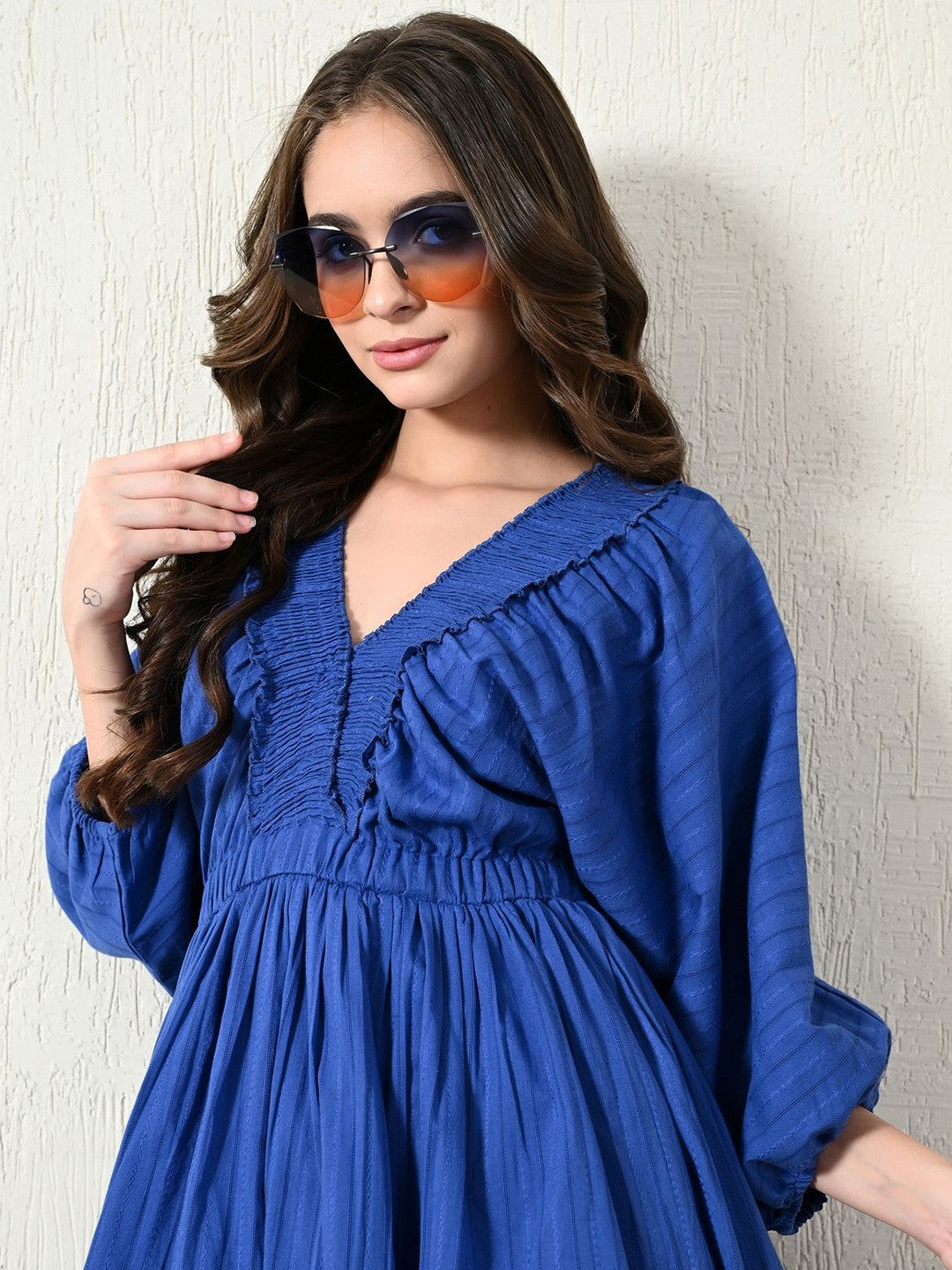 Women Cotton V-Neck Empire Dress