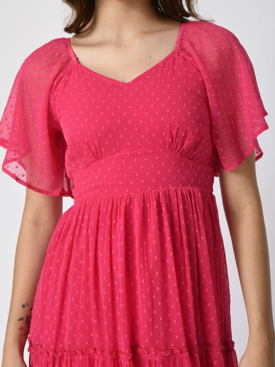 Women Flutter Sleeve Empire Midi Dress