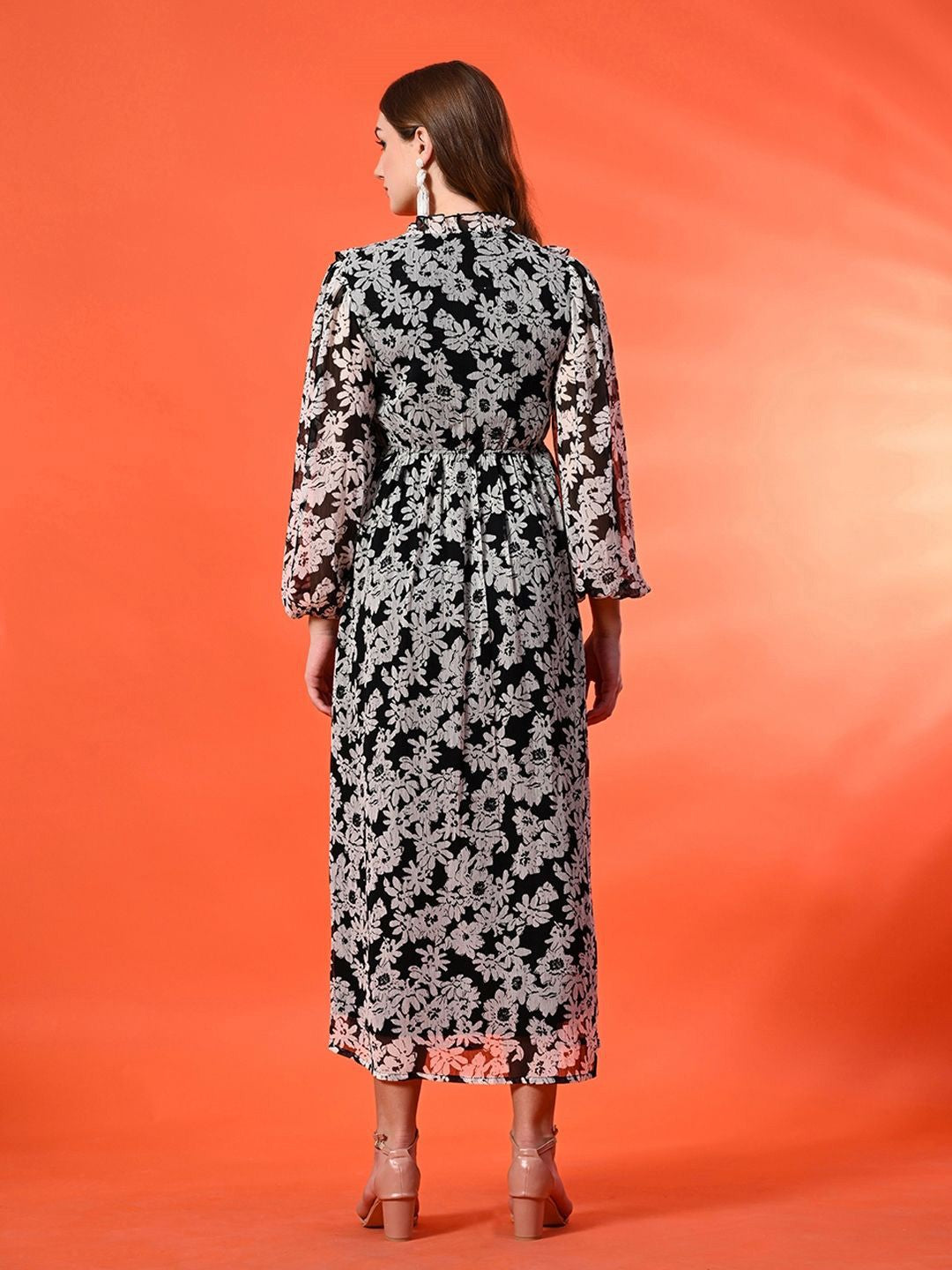 Floral Print Puff Sleeve Maxi Dress