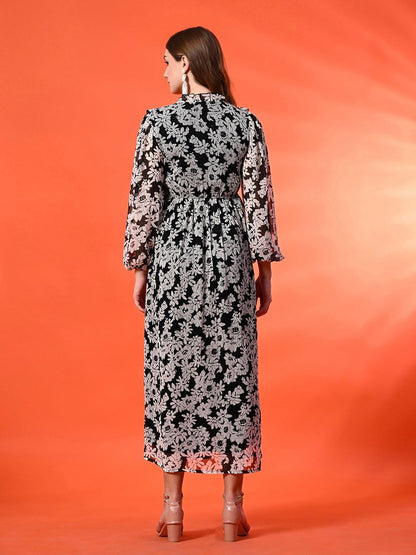 Floral Print Puff Sleeve Maxi Dress