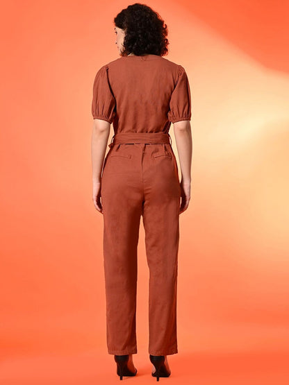 Puff Sleeves Cotton Basic Jumpsuit