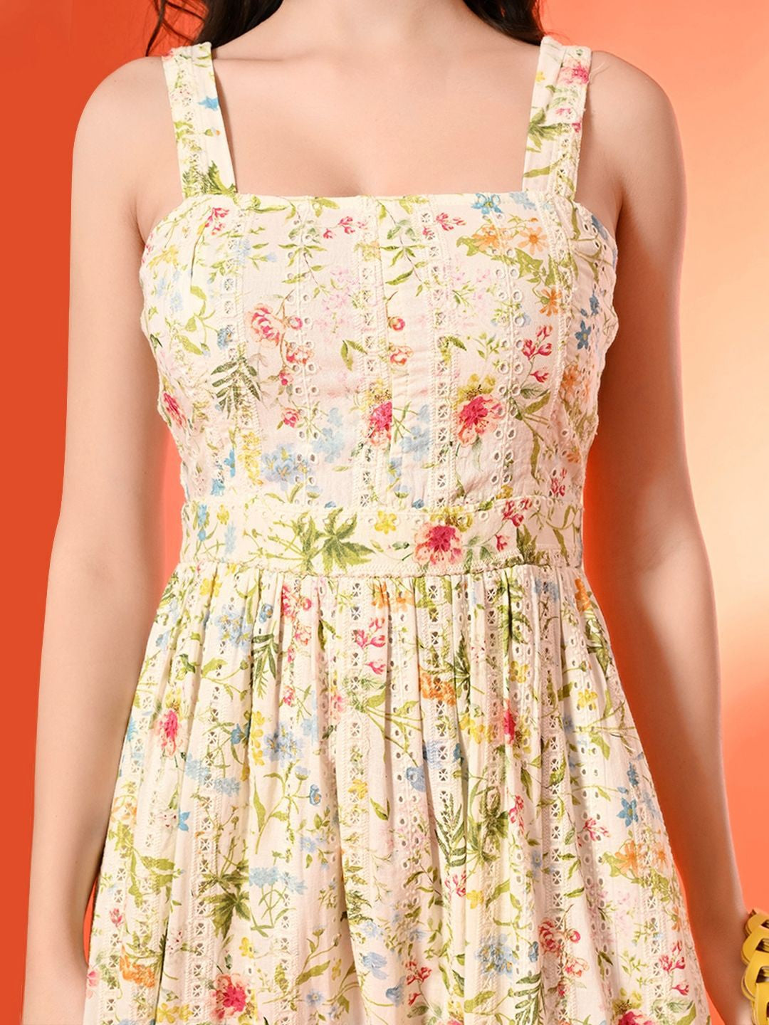 Women Cotton Floral Printed Fit & Flare Midi Dress
