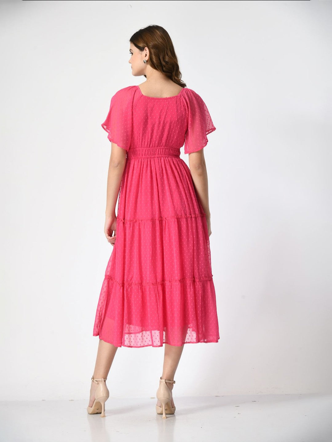 Women Flutter Sleeve Empire Midi Dress