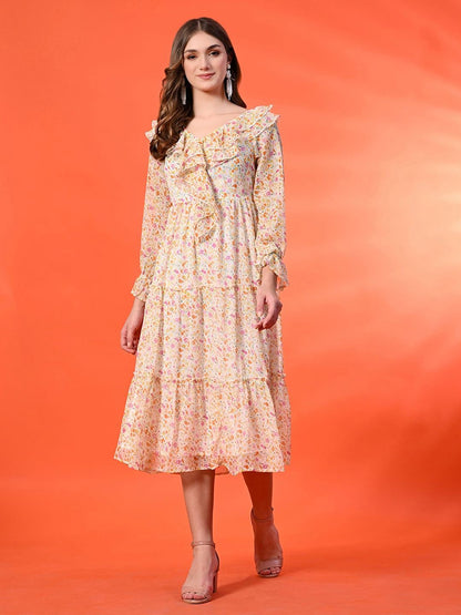 Floral Print A-Line Maxi Dress