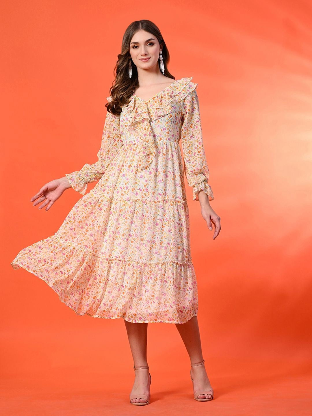 Floral Print A-Line Maxi Dress