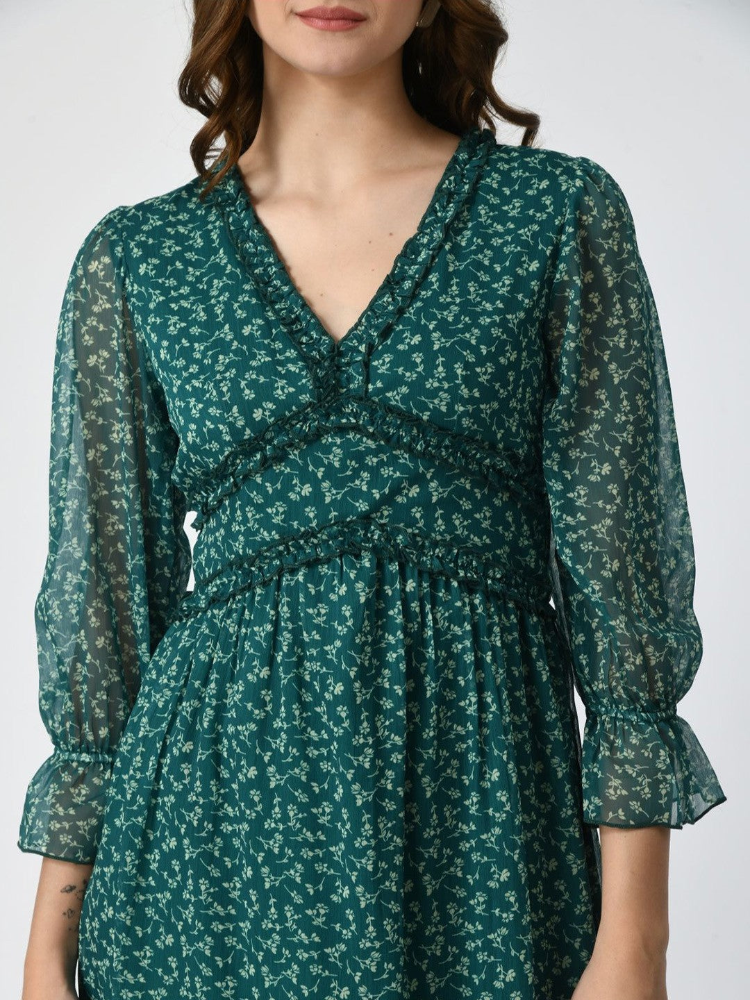 Printed Bell Sleeve Fit & Flare Dress