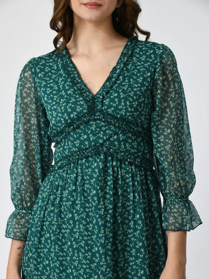 Printed Bell Sleeve Fit & Flare Dress