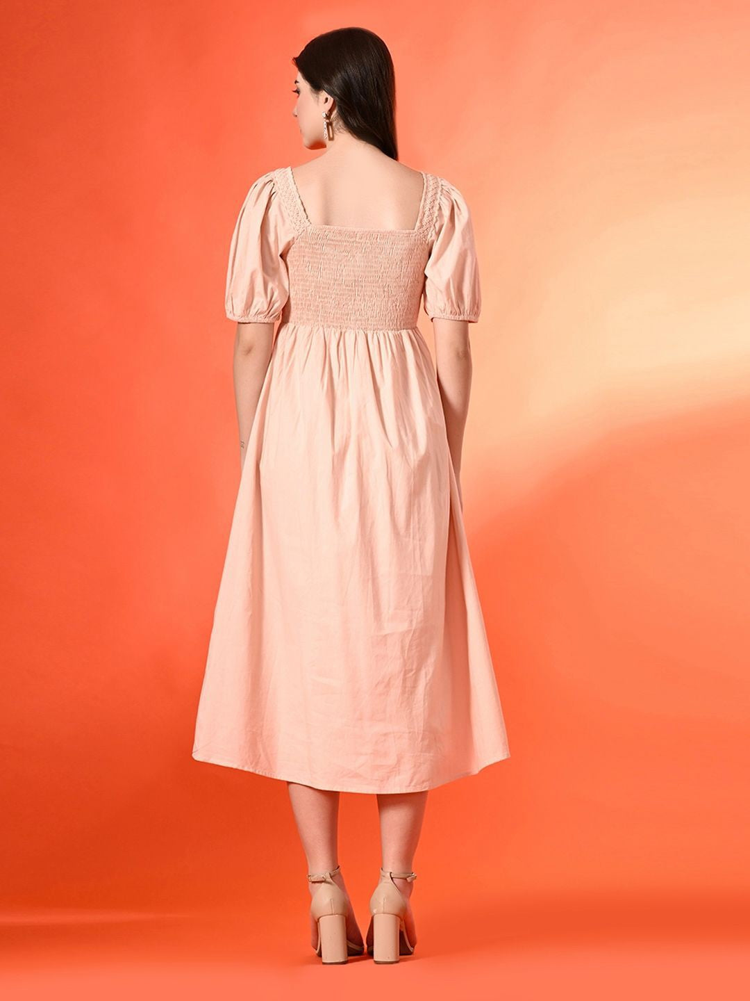 Women Cotton Embroidered Halter Neck Fit & Flare Midi Dress