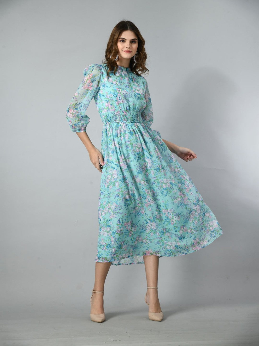 Women Floral Print Fit & Flare Midi Dress
