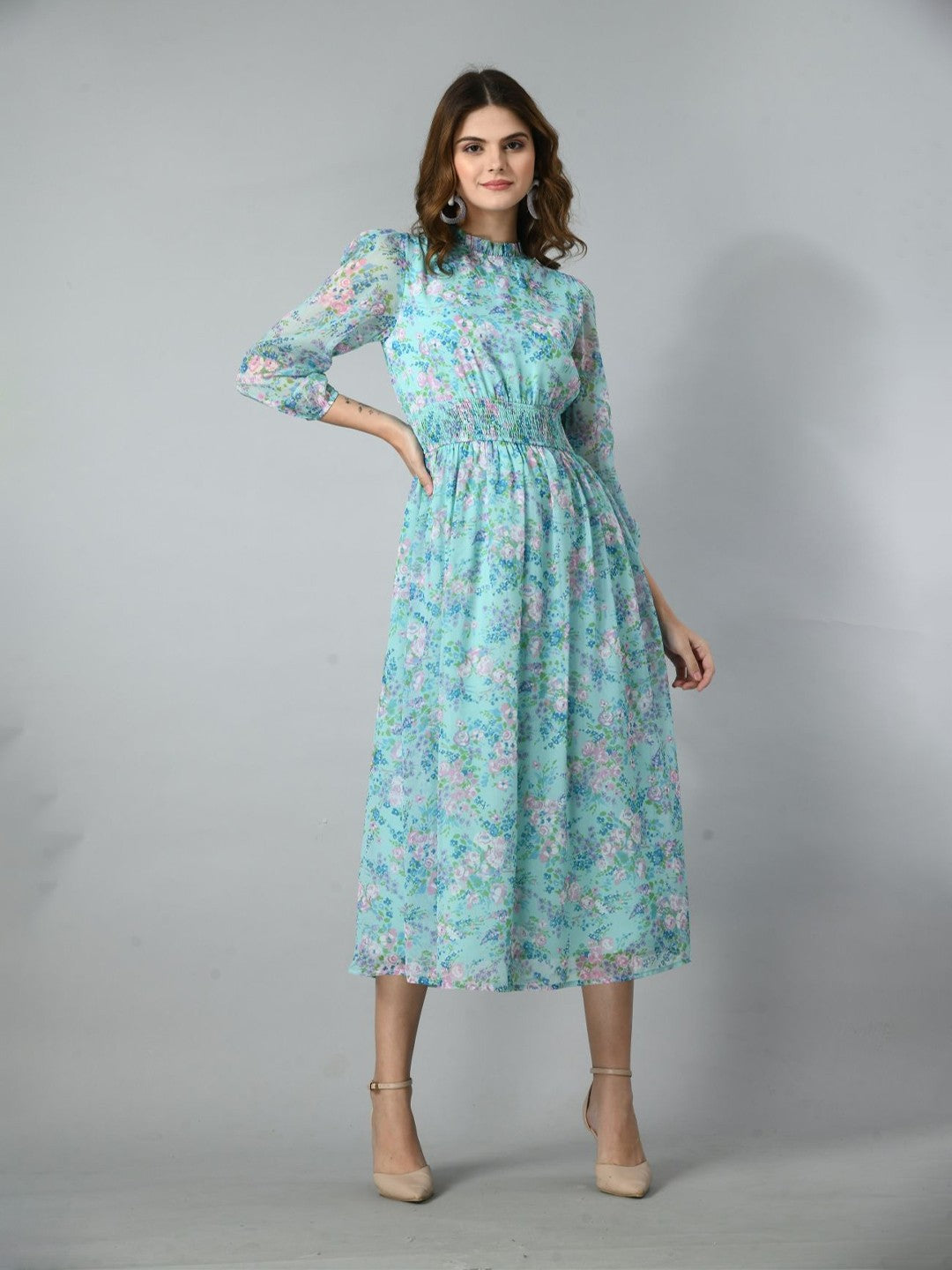 Women Floral Print Fit & Flare Midi Dress