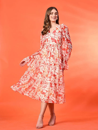 Floral Print A-Line Maxi Dress