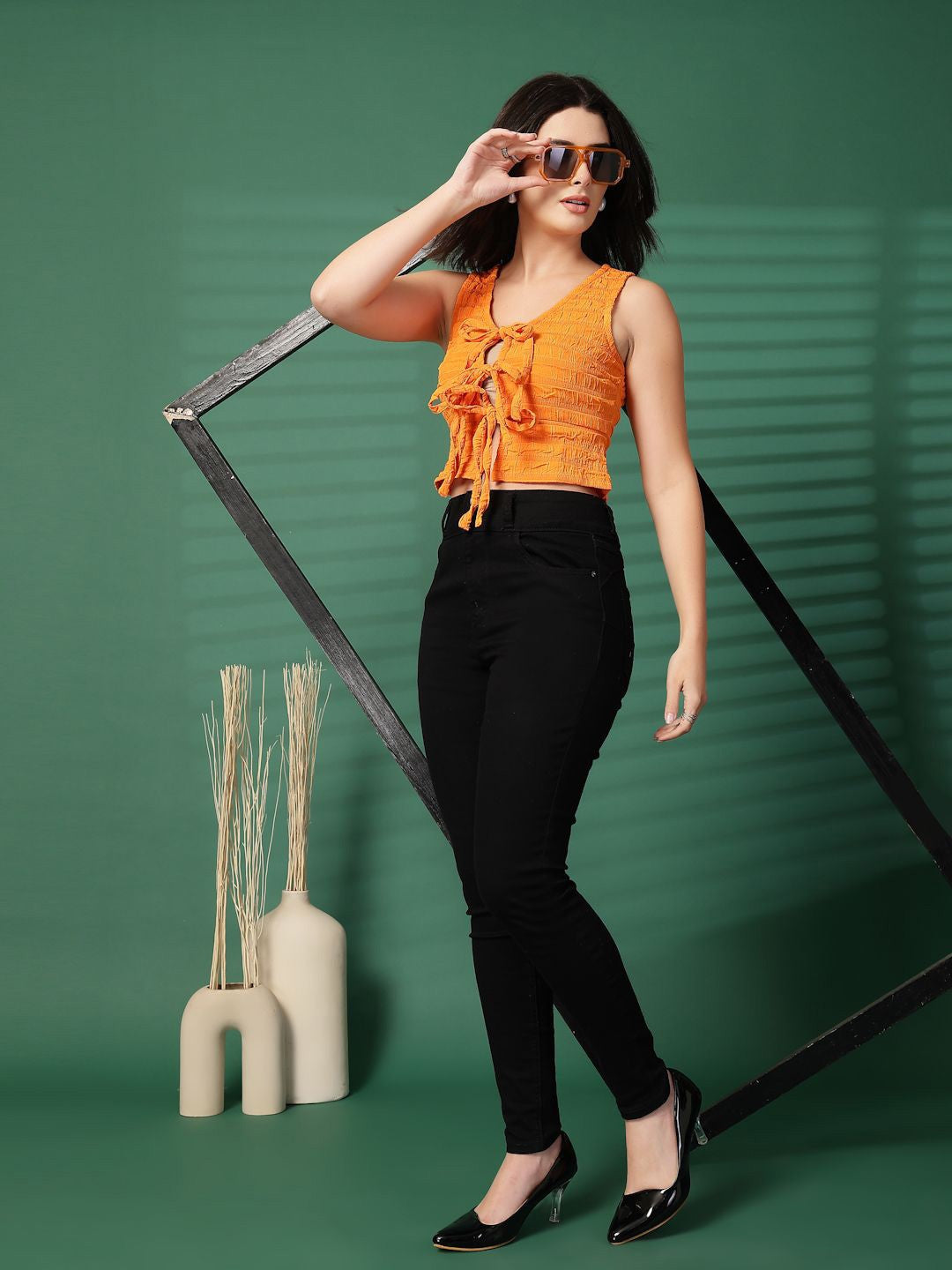 Women Tie-Up Neck Crop Top