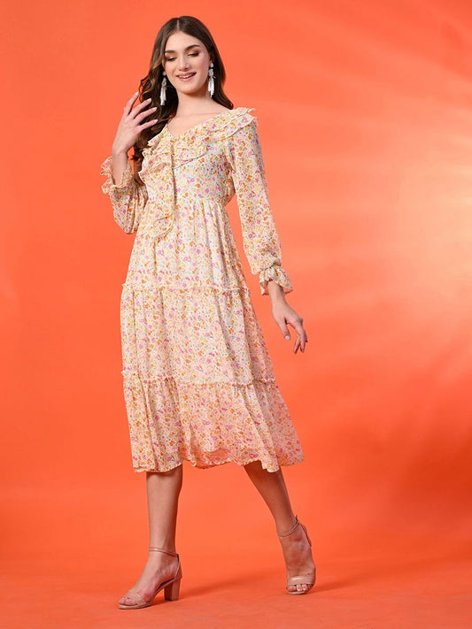 Floral Print A-Line Maxi Dress