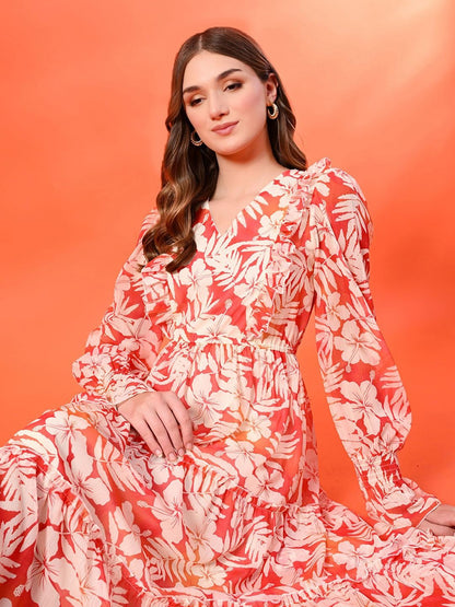 Floral Print A-Line Maxi Dress
