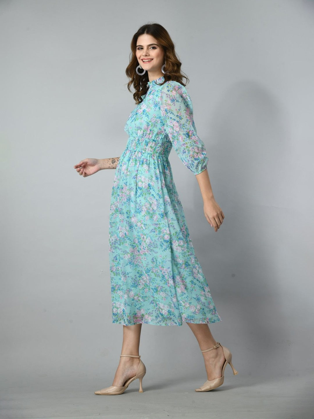 Women Floral Print Fit & Flare Midi Dress