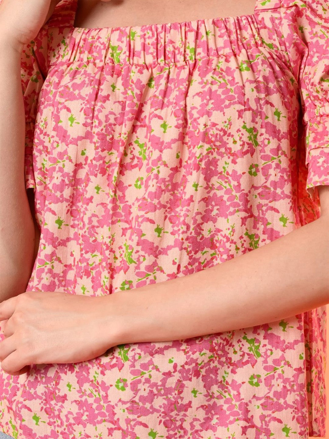 Floral Printed Puff Sleeve Cotton Top