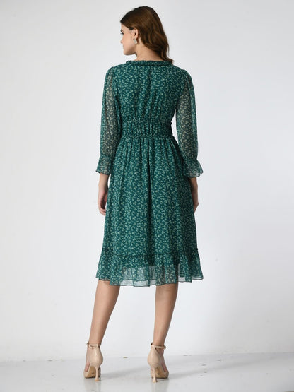 Printed Bell Sleeve Fit & Flare Dress