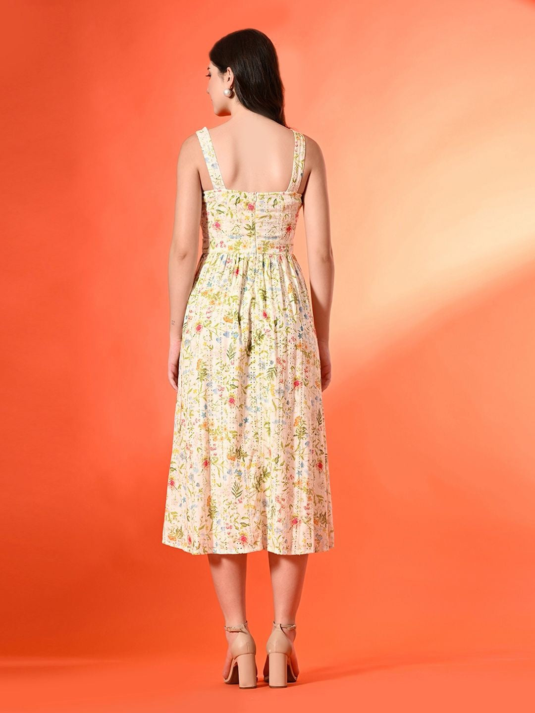 Women Cotton Floral Printed Fit & Flare Midi Dress