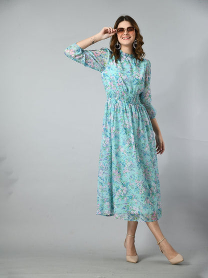 Women Floral Print Fit & Flare Midi Dress
