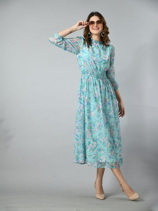 Women Floral Print Fit & Flare Midi Dress
