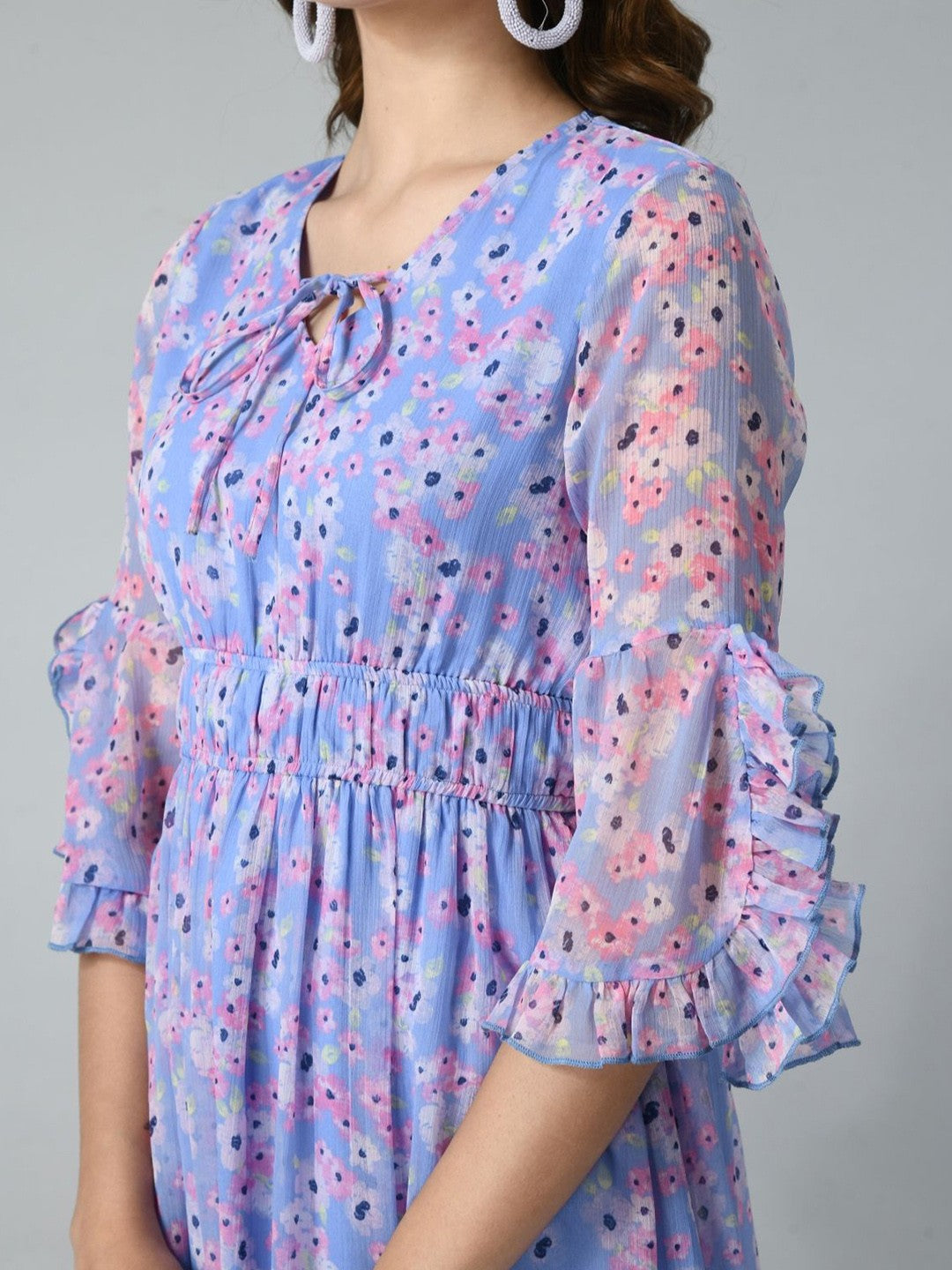 Women Floral Printed Bell Sleeve Fit & Flare Dress