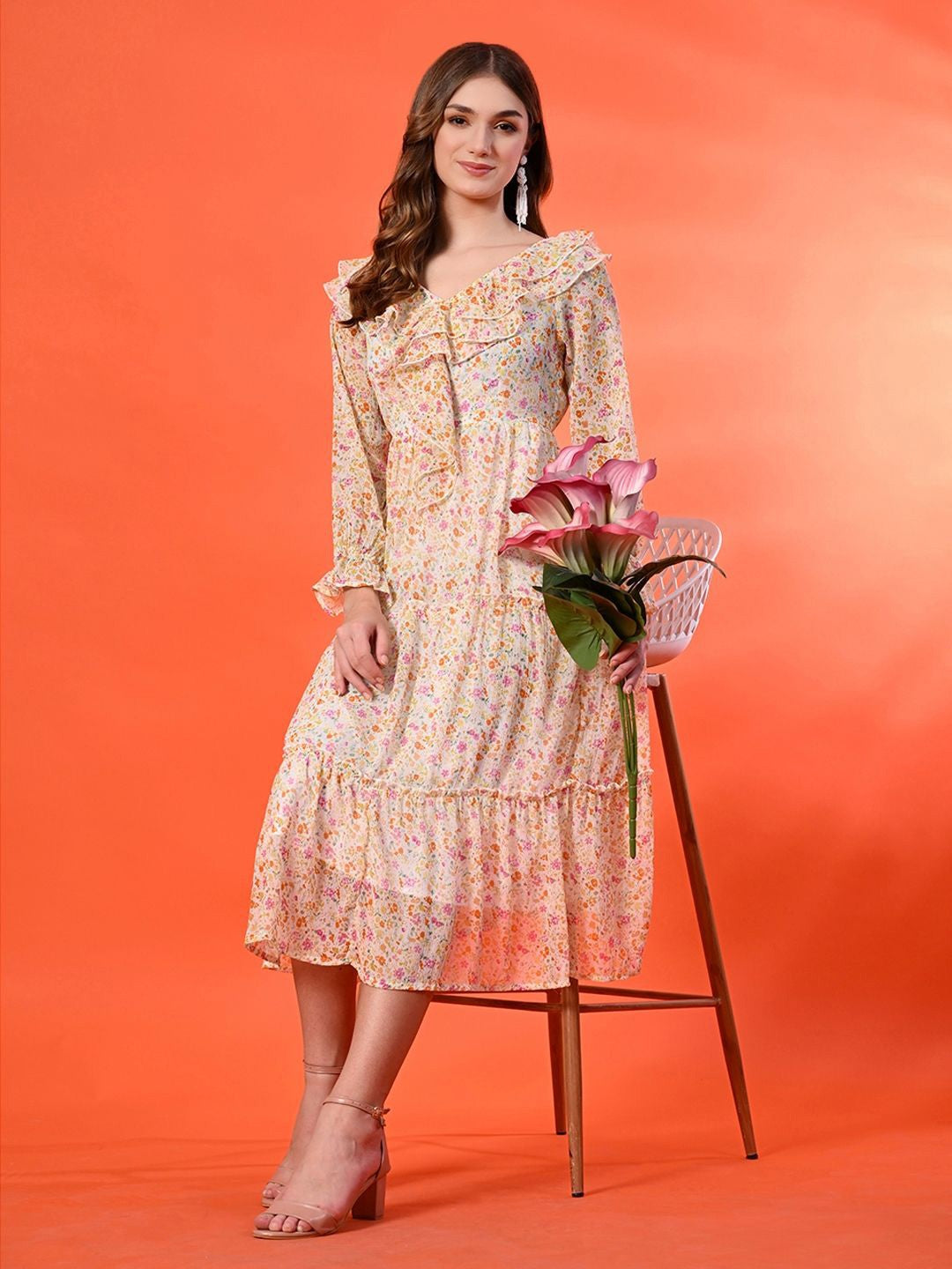Floral Print A-Line Maxi Dress