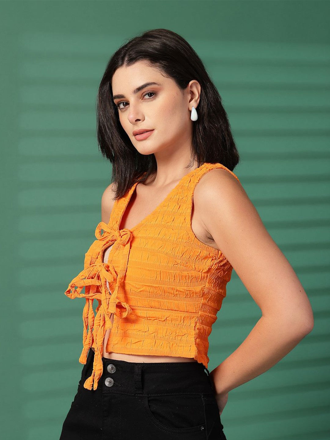 Women Tie-Up Neck Crop Top