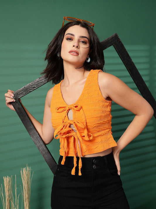 Women Tie-Up Neck Crop Top